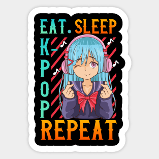 Cute Eat Sleep K-Pop Repeat Kawaii Anime Girl Kpop Sticker